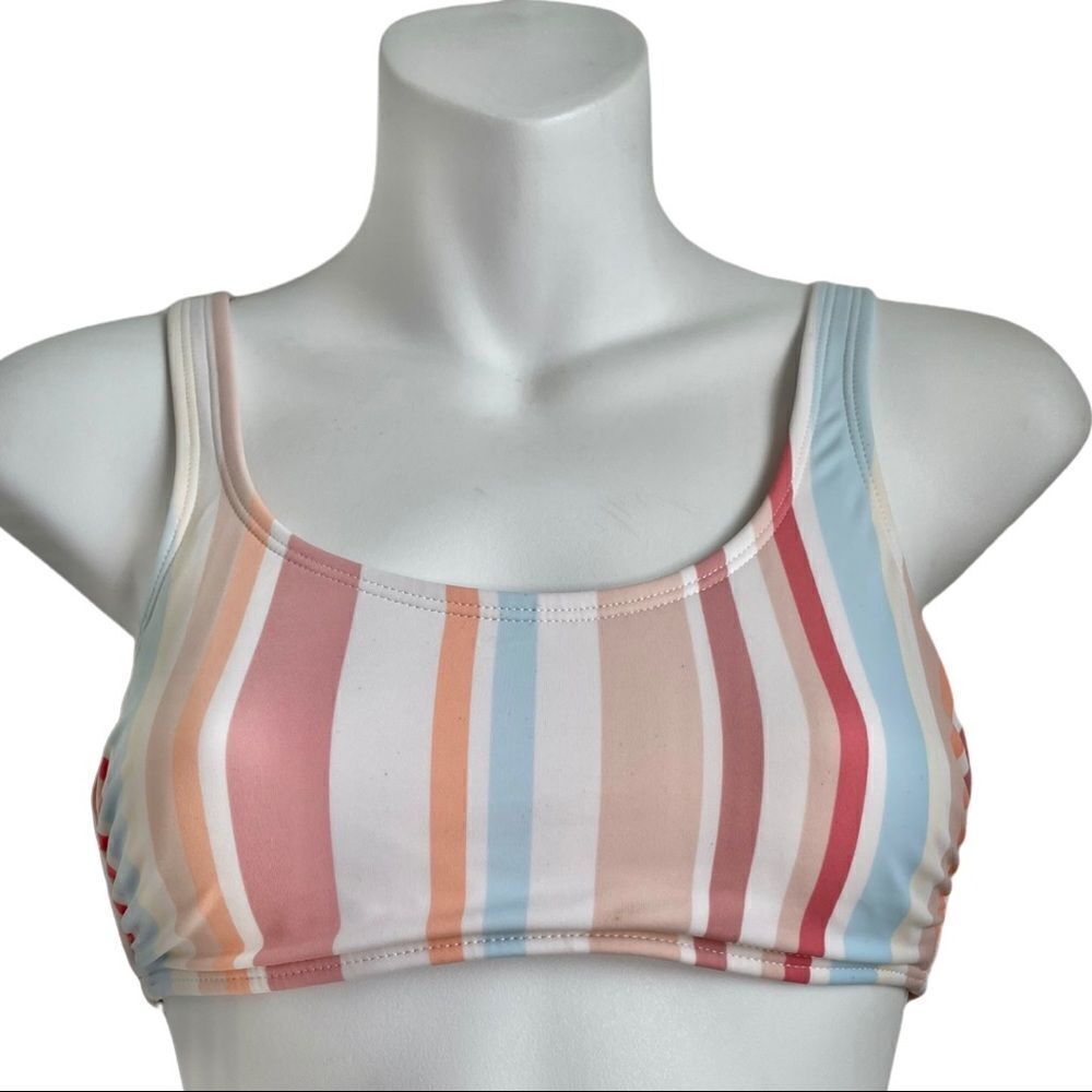 Xhilaration Multi Striped Hipster Bikini Bralette Swimsuit Top Medium White Clay
